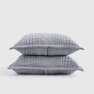 QUINCE Organic Cotton Channel Stitch Sham Set Standard Blue 7062